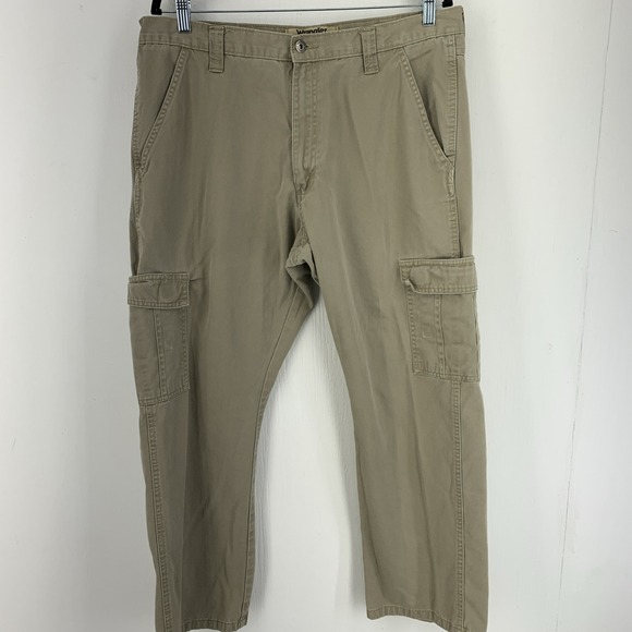 Wrangler Authentic Mens 36X29 Cargo Pants Canvas Work Grunge Relaxed Khaki Tan - Picture 1 of 7